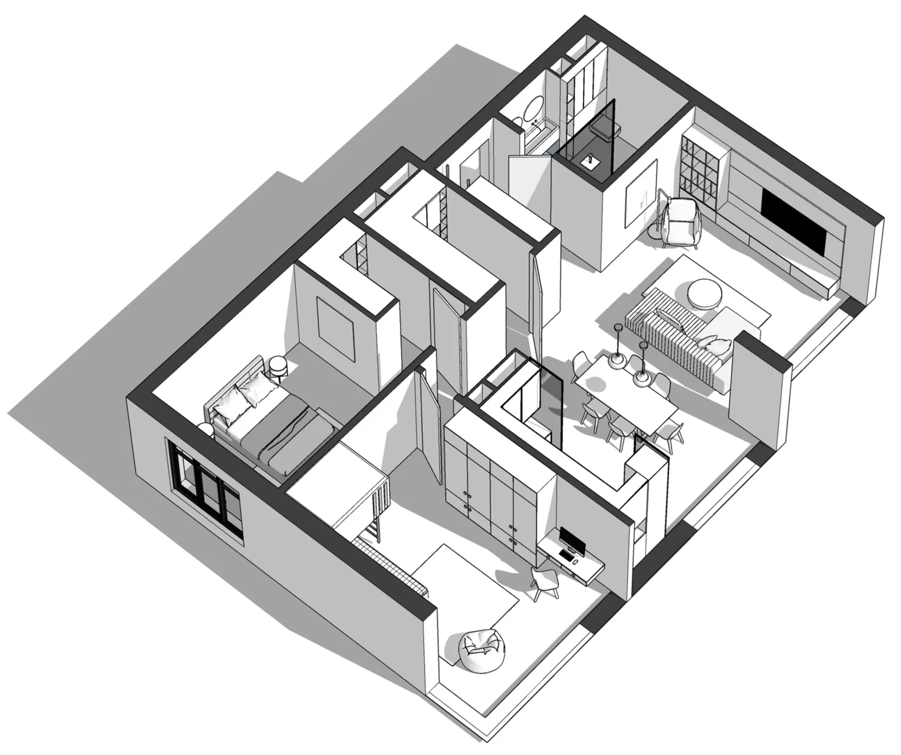 планировка трехкомнатной квартиры вид сверху
